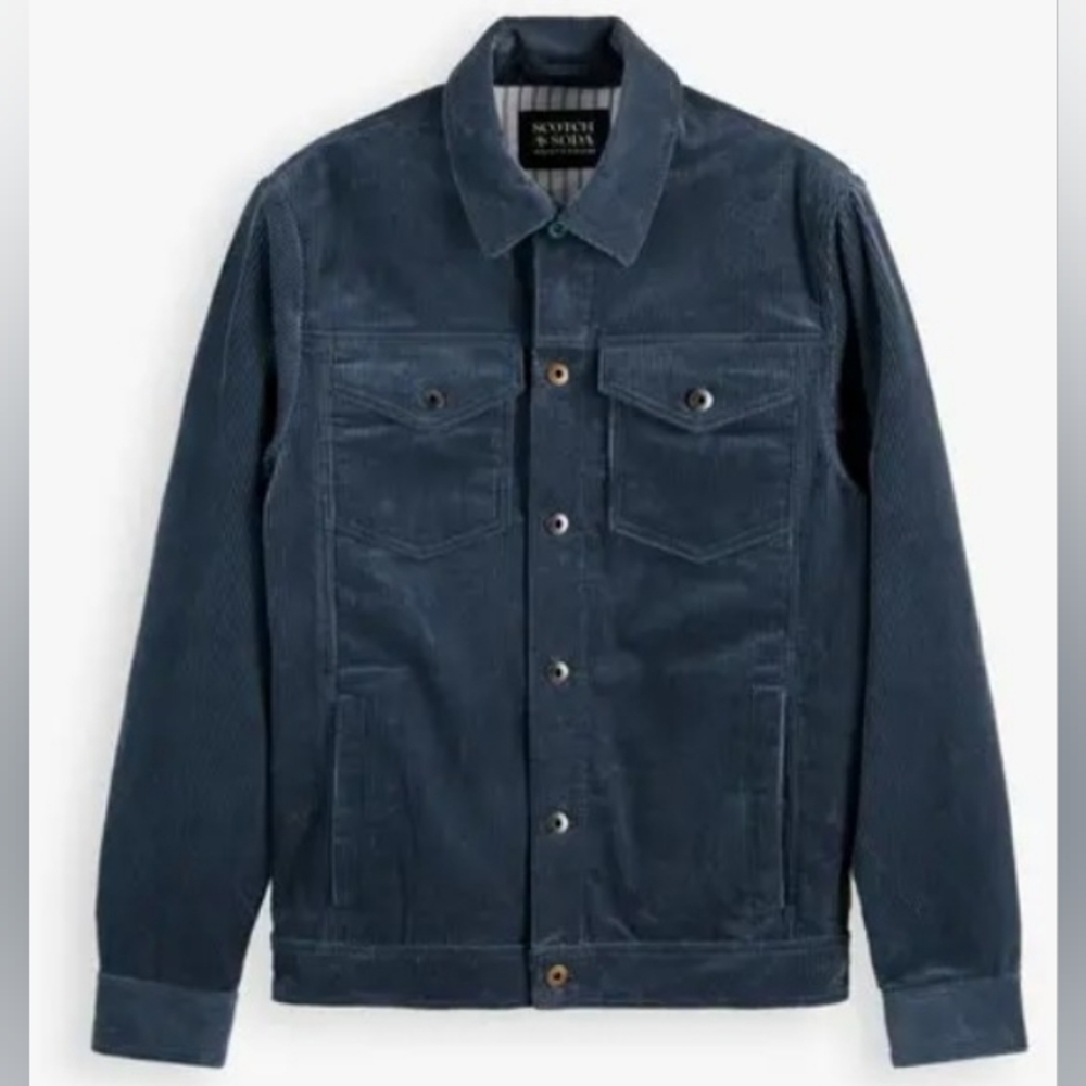 Men's Scotch & Soda Blue Corduroy Trucker Jacket 100% cotton Size Medium BNWOT